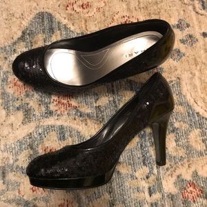 Black Sequined Heel Pumps by Tahari